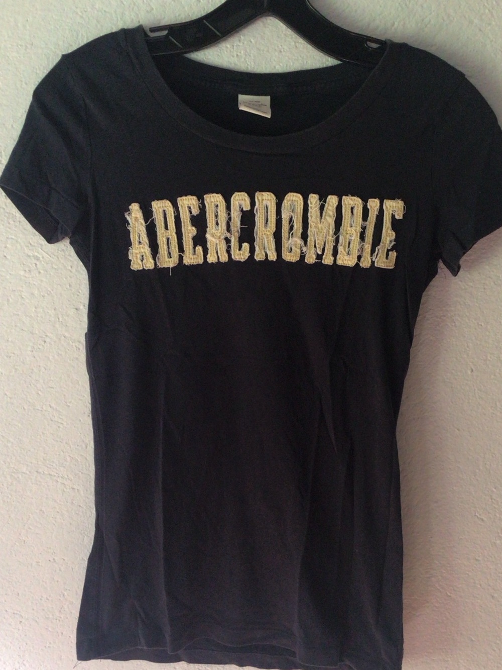 Abercrombie & Fitch Black Short Sleeve Tee with Cream Logo Appliqué